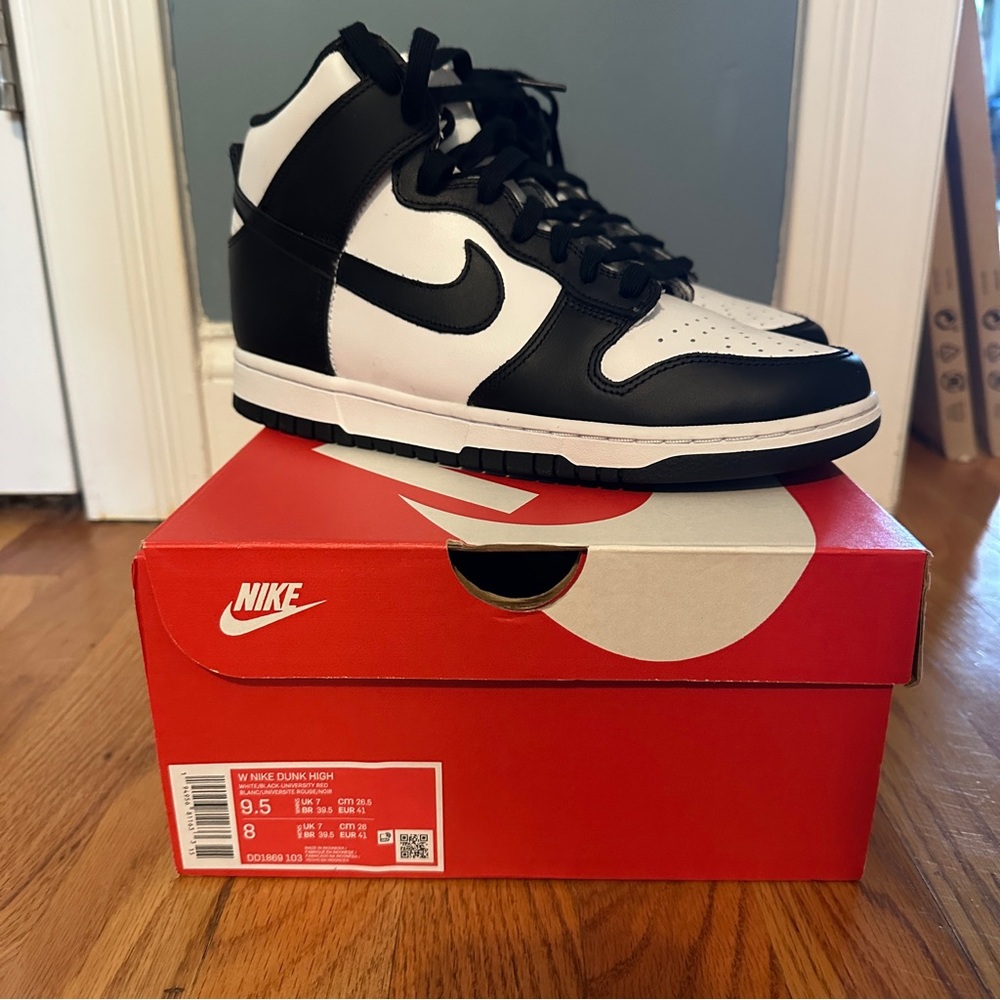 Nike Dunk High Top Sneakers Panda Black and White 9.5